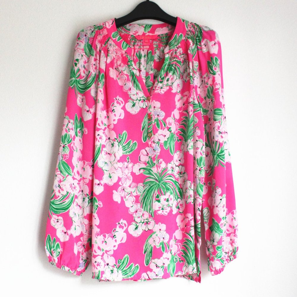 New Lilly Pulitzer Elsa Silk Top, Roxie Pink Worth A Look, XXL